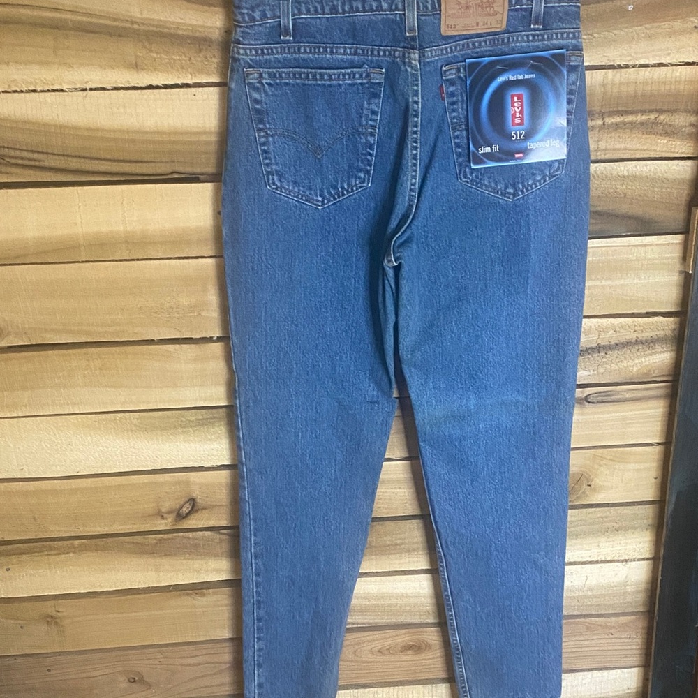 NOS Levi's 512 Slim Fit Tapered Leg Blue jeans size 34x32 made in USA red tab